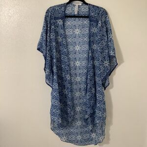 BCBG Blue Paisley Western Prairie Cowgirl Sheer Summer Artsy Festival Kimono OS